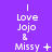 Purple background with white text reading "Love Jojo & Missy" and changing symbols next to "Missy".