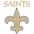 Static pixel art displays 'SAINTS' text above a fleur-de-lis symbol in gold and gray tones on white background.