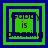 Four green and blue square frames with 'Gobby is amazing' text, each frame has a different blue square position.