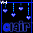 nine showing the name 'clair' in blue text with hanging heart decorations against a black background, each displaying different animation states