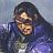 Pixelated static image of a person with long dark hair wearing a blue garment against a light gray background.