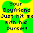 Pixelated text on a yellow and green background reads 'Your Boyfriend Just hit me With his Purse!!!' in dark blue letters.