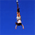 Pixelated static icon of a person performing a handstand against solid blue background with visible dithering and color blending in limbs.