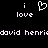 Pixelated white text and symbols on black background: two 'i love' phrases with heart symbol, and repeated 'david henri' text.