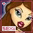 Pixelated cartoon-style buddy icon featuring a female character with brown hair, green eyes, and pink lips in two slightly different poses within a contact sheet layout.