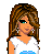 Pixelated character with long brown hair and blue eyes wearing white top, paired with text showing body parts and phrases