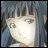 A 48x48 pixel buddy icon featuring a split composition with an anime-style character on the left and stylized text on the right against a black background.