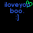 Blue pixelated text 'iloveyou boo.' with a green heart symbol above the 'u' and a blue smiley face below, on black background.