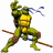 Pixelated 48x48 animated icon featuring a green cartoon character with yellow chest and blue headband holding brown sticks, next to green text on dark background.