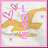 Pixelated image of two golden birds with pink hearts, one displaying vertical 'LOVE' text and the other showing horizontal 'Hollister' text against a light background.