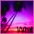 A 4-frame animated contact sheet showing a beach sunset scene with palm trees and the word 'Whit' in pixelated text, where each frame displays subtle color variations in the sky and water.