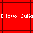 Red background with black lines and white pixelated text reading "I love Julia" repeated across the image