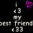 Pixelated text and symbols on black background with pink heart animation; 'i', '3', 'my', 'best friend', and '33' in white pixel font.