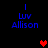 Blue text 'I Luv Alison' appears above a red pixelated heart on a black background, with two identical frames showing heart position changes.