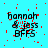 A static image with cyan background and red pixel noise, displaying repeated text 'hannah & jess BFFS' in black pixelated font.