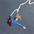 Pixelated static icon of a person in mid-air with arms outstretched, wearing blue clothing and holding a dark object, against a gray background.