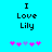 Pixelated text "I Love Lily" on cyan background with pink and purple flower icons below, two variations of the flower arrangement visible.