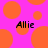A static image with a bright pink background covered in orange circles of varying sizes, featuring the text 'Allie' in black pixelated font at two positions.