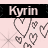 Animated buddy icon featuring the name 'Kyirin' above a pattern of pixelated hearts on a light pink background with black top bar.