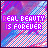 Pixelated icon with diagonal striped background in purple, blue, and white displaying 'REAL BEAUTY IS FOREVER' text.