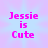 Pixelated text reads "Jessie is Cute" in bright pink on a light blue and purple gradient background.
