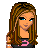 Pixel art contact sheet showing three static frames of a cartoon character with long brown hair, pink accessories, and text elements arranged in a 3x3 grid layout.