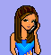 Animated contact sheet of pixel art buddy icons featuring a woman and partial body views with text overlays on colored backgrounds.
