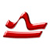 Red pixelated icon depicting a stylized musical note with a horizontal bar beneath it on white background.