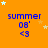 Orange background with blue text 'summer 08' and '<3', white stars scattered across, gray rectangle in bottom-right corner.