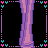 Animated contact sheet of a pixel art character with multiple frames showing different poses and text elements, featuring purple, pink, blue, yellow, and black colors on a transparent background.
