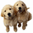 Two pixelated dogs with light brown and tan fur stand side-by-side, facing forward with open mouths and dark eyes.