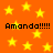 Orange background with yellow stars and repeated black text "Amanda!!!!!" in four positions.