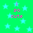 Green background with light blue stars and pink text reading 'i so cute' in four positions.