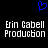 Blue pixelated heart symbol above two identical white text blocks reading 'Erin Cabell Production' on black background.