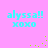 A pink background displays four identical cyan text blocks reading "alyssa!! xoxo" with scattered green pixel dots animating across the frame.