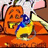 Pixelated image with orange pumpkin, blue-and-yellow character, and yellow background text "Club Penguin ROX".