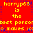 Red background with yellow text reading 'harryp68 is the best person who makes icco' and blue pixelated border elements.