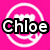 Four distinct visual states of a digital icon featuring the name 'Chloe' with varying text styles and background elements including hearts and a cartoon character.