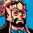 Pixelated 48x48 static icon of a character with long hair, glasses, and beard against blue background.