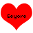 Two identical red heart shapes with black text 'Eeyore' centered inside each heart on a white background.