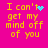 A bright pink background displays yellow pixelated text reading "I can't get my mind off of you" with animated blue heart and star symbols replacing the word 'love' in different frames.