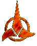 Animated sequence of a stylized orange and gold emblem with three triangular points rotating within a circular ring, transitioning through multiple orientations and color variations.