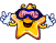 Yellow star-shaped character with pink goggles, white gloves, and red mouth in four distinct poses against gray background.