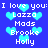 Blue background with repeated white text "I love you: Lazzo Mads Brooke Holly" and light blue pixelated hearts, static image.