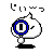 Pixelated white speech bubble icon with blue circular border and black rectangle inside, standing on dark base under Japanese text.