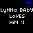 Blue pixelated heart symbol above white text reading 'LyNNa BABYLyNNa BABY' with two identical lines below saying 'LOVES HIM :]'.