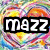Four heart-shaped icons with swirling rainbow patterns, each containing a single word or letter in bold white text on black background.