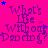 A bright pink background features repeated text 'What's Life Without Dancing?' in purple with blue and purple stars scattered throughout.