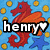 Pixelated icon features red seahorse with orange accents against blue background with yellow circles and blue star, overlaid with white text 'henry' and heart symbol.