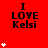 Red background with repeated 'I LOVE Kelsi' text and white heart symbols in varying quantities across a